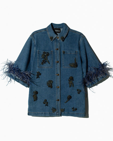 Camisa Denim Plumas Azules