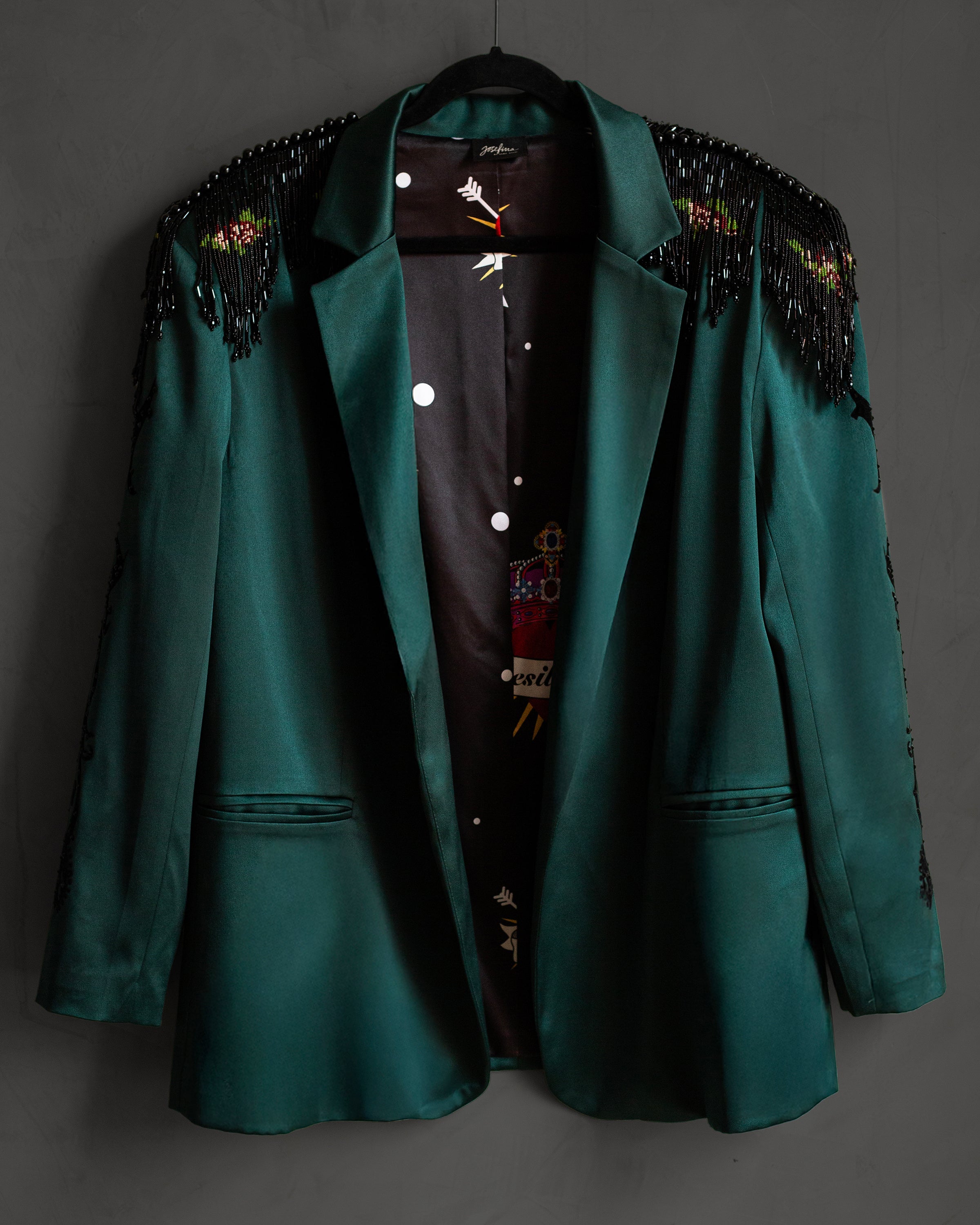 Blazer verde satinado "Soy la mujer de mi vida"