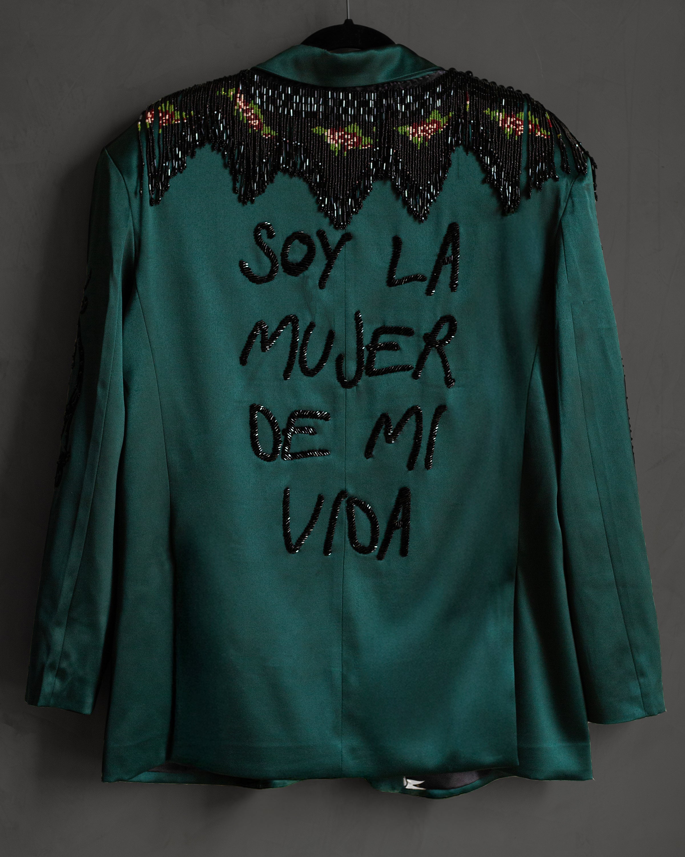 Blazer verde satinado "Soy la mujer de mi vida"