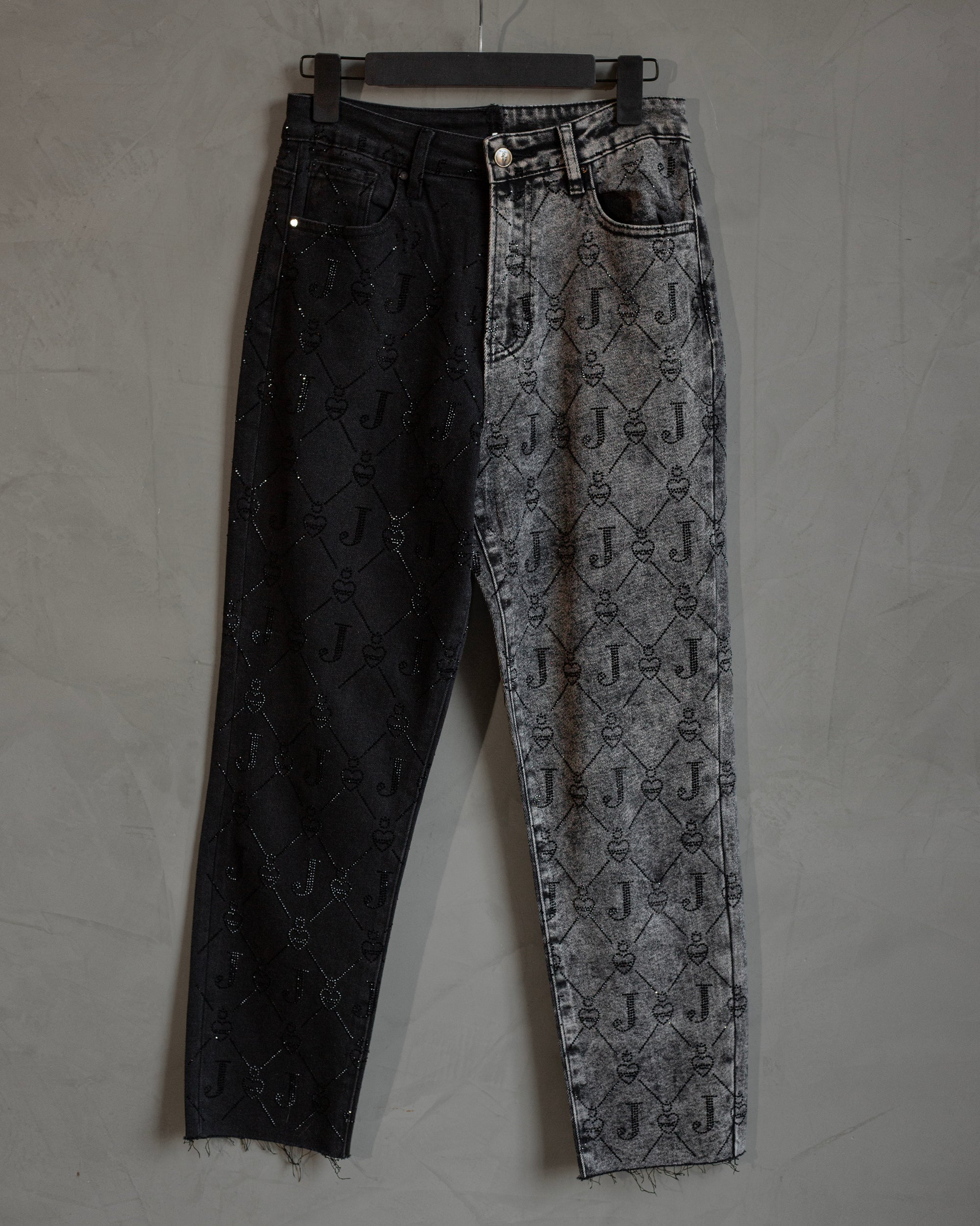 Boyfriend jeans bicolor con cristales logomania