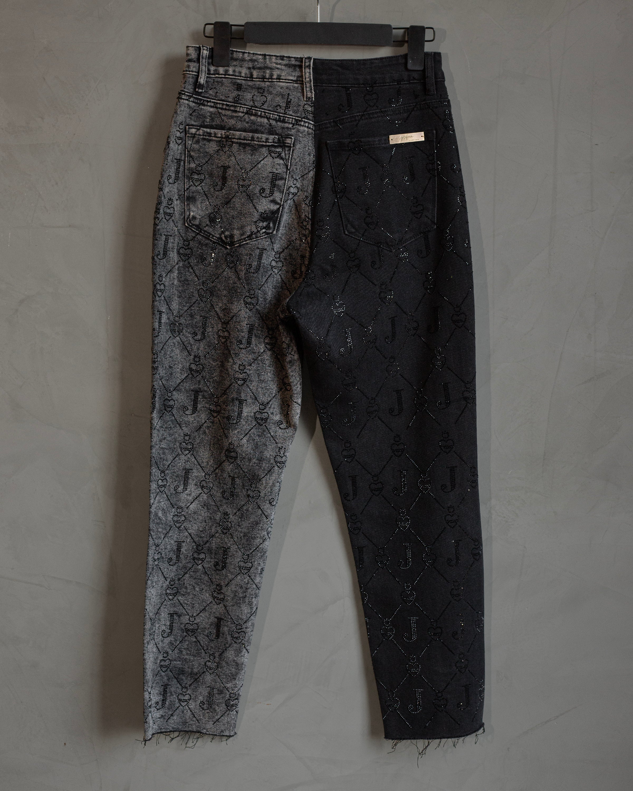 Boyfriend jeans bicolor con cristales logomania