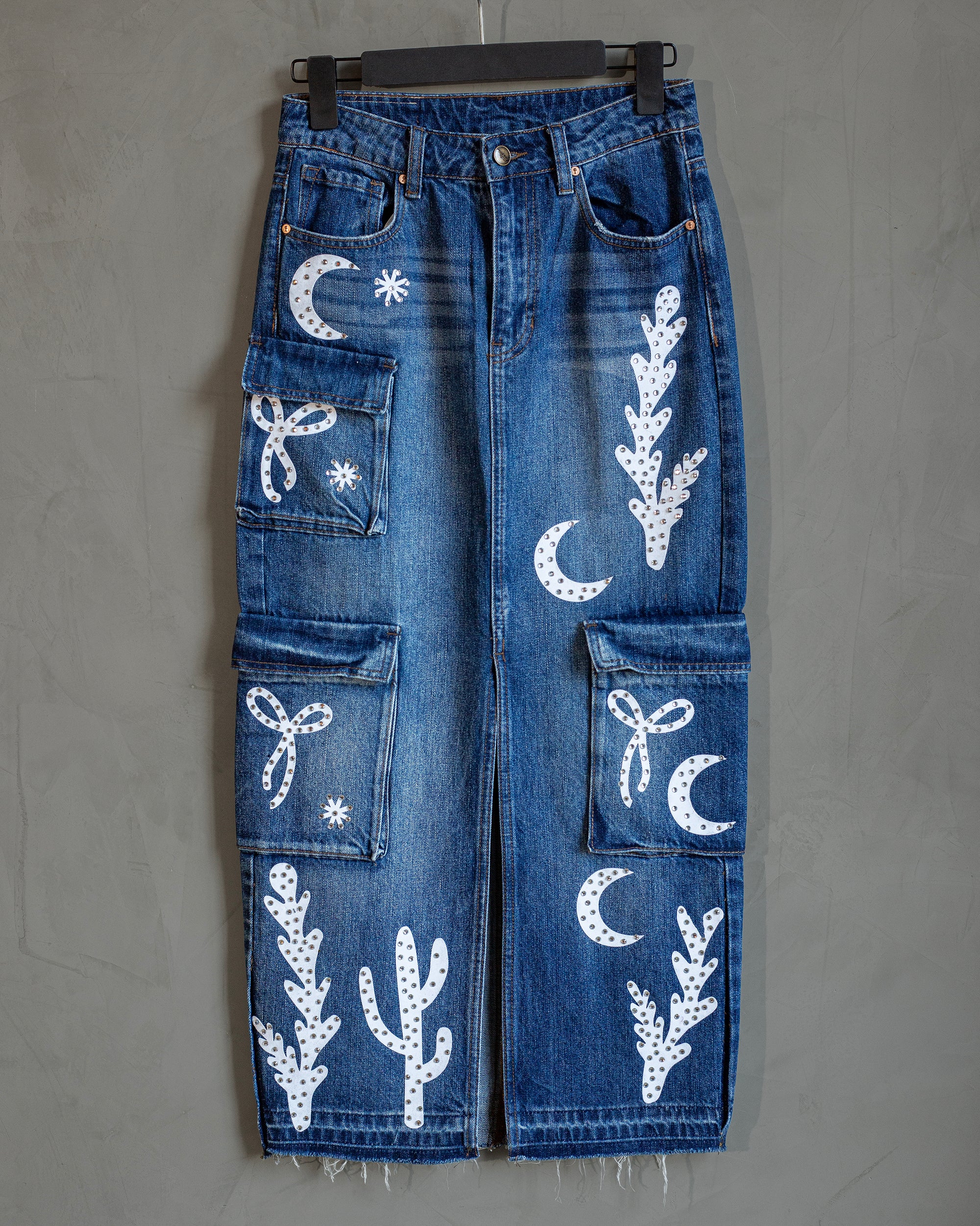 Denim skirt con grecas