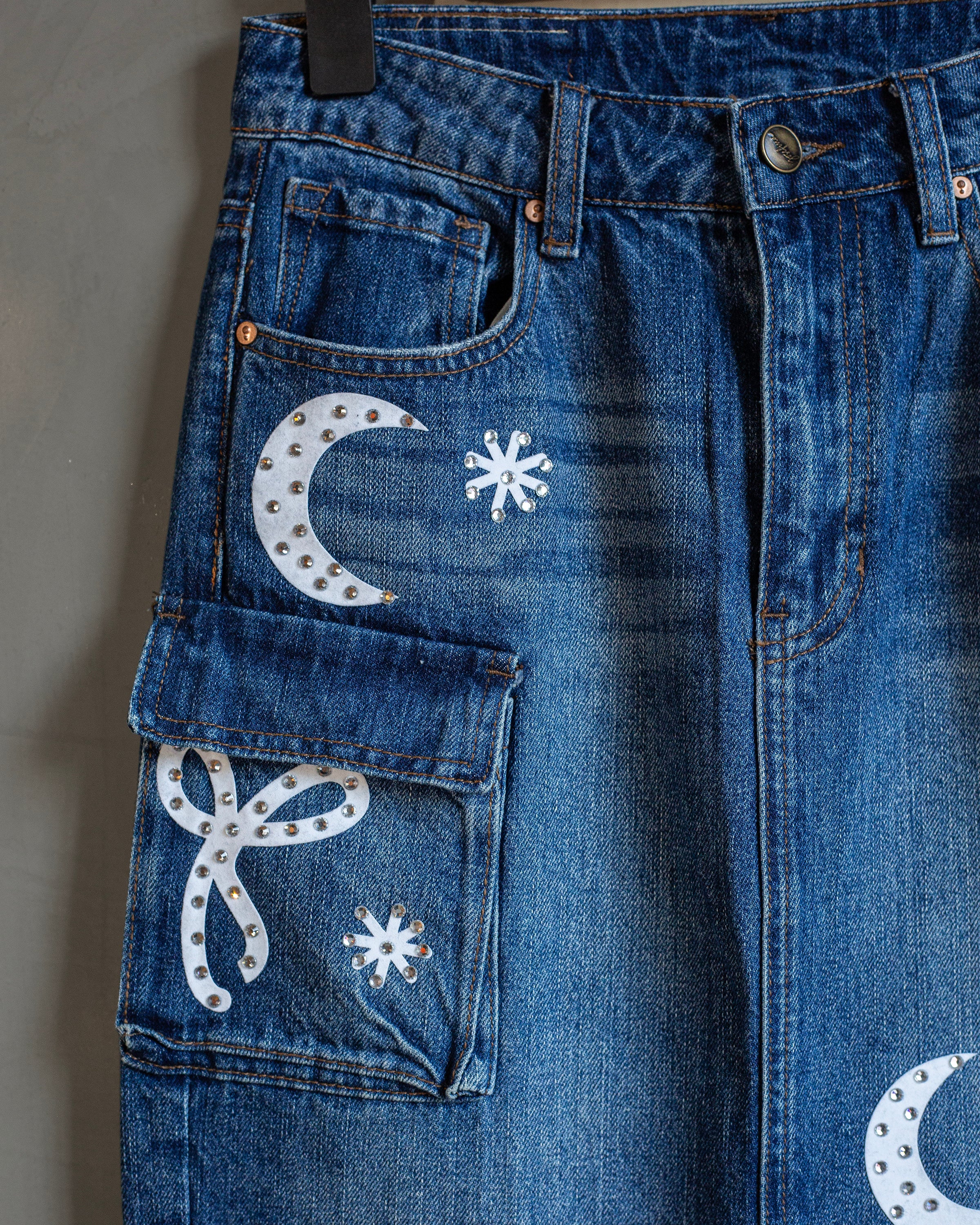 Denim skirt con grecas