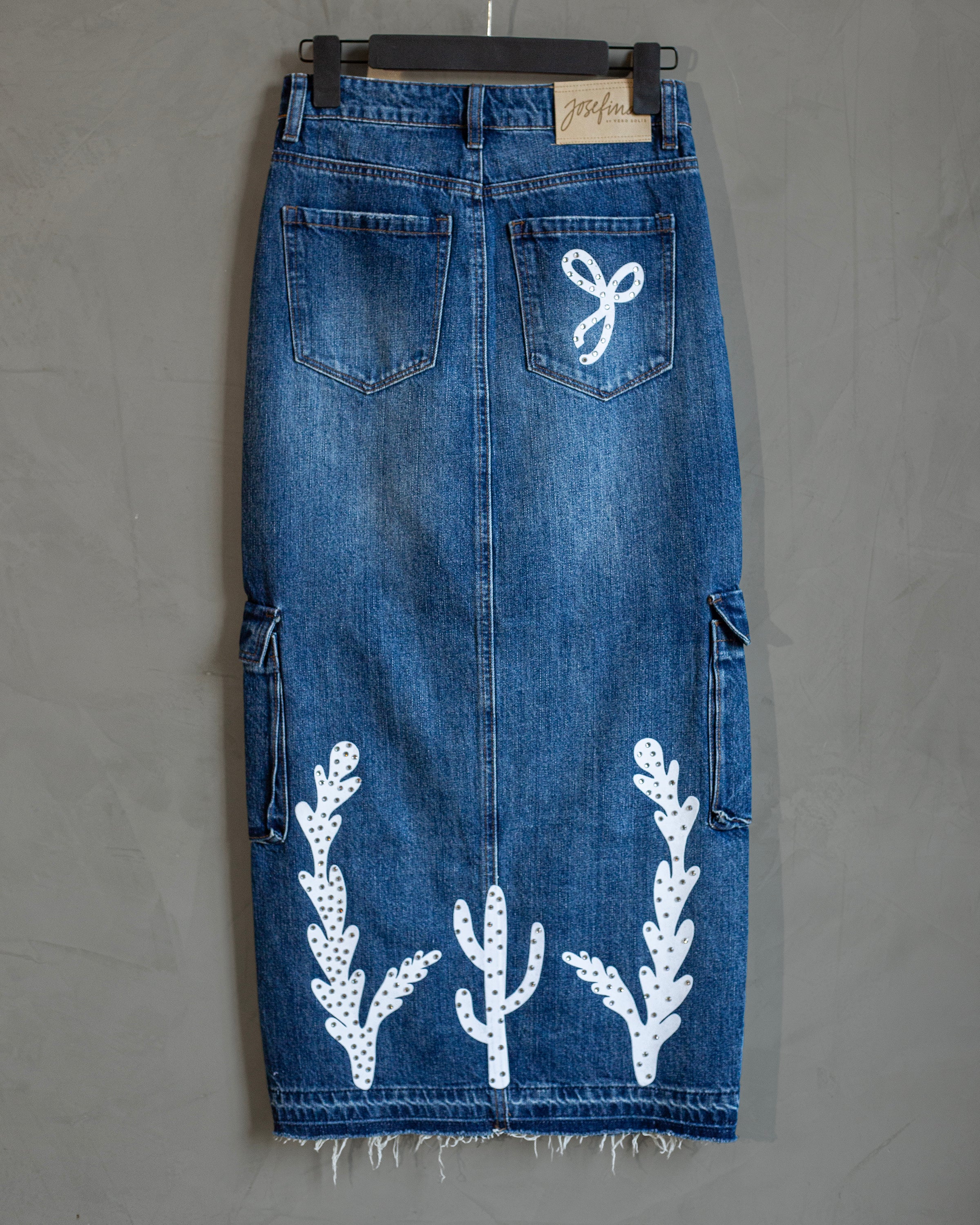 Denim skirt con grecas