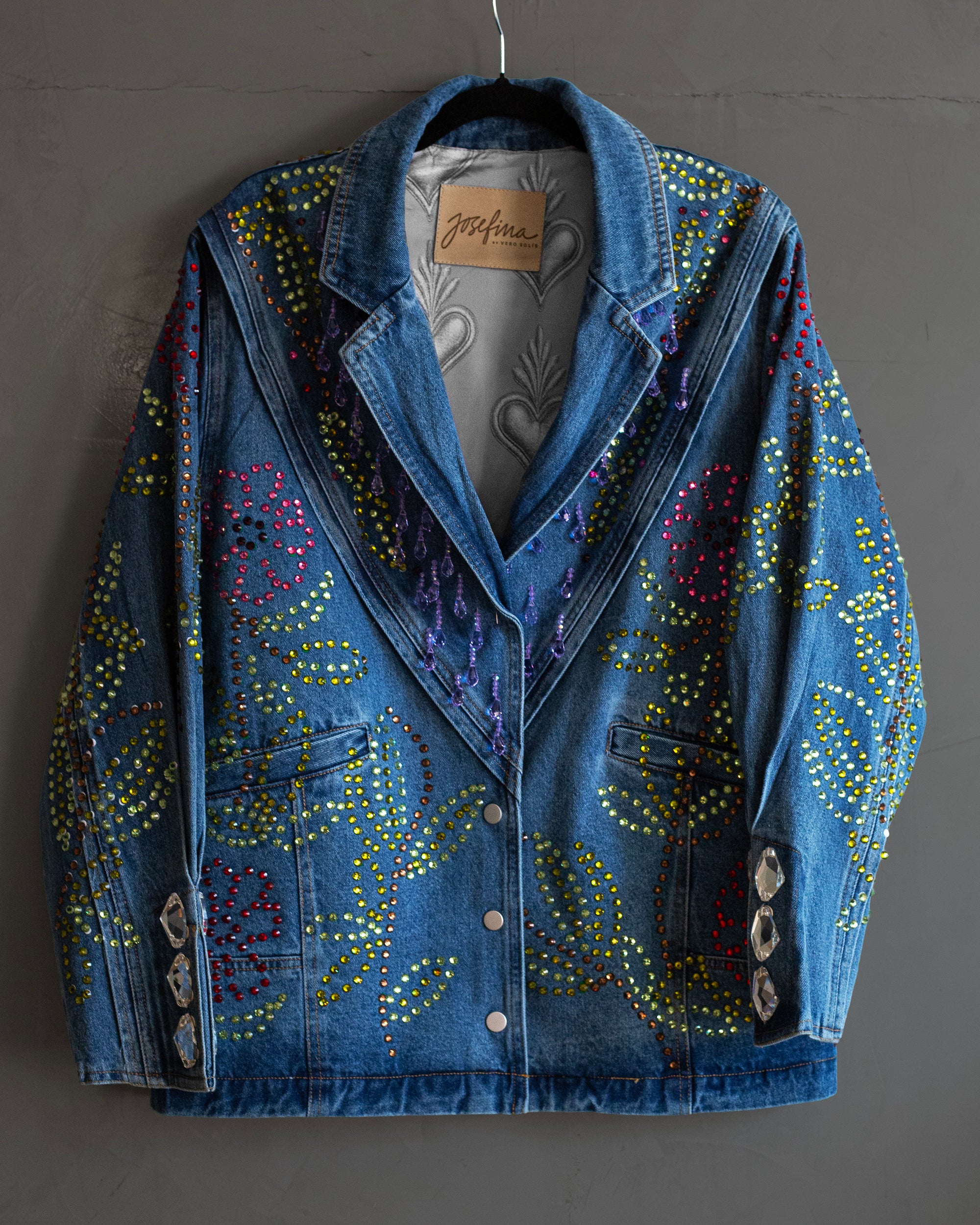 Oversized denim jacket cristales