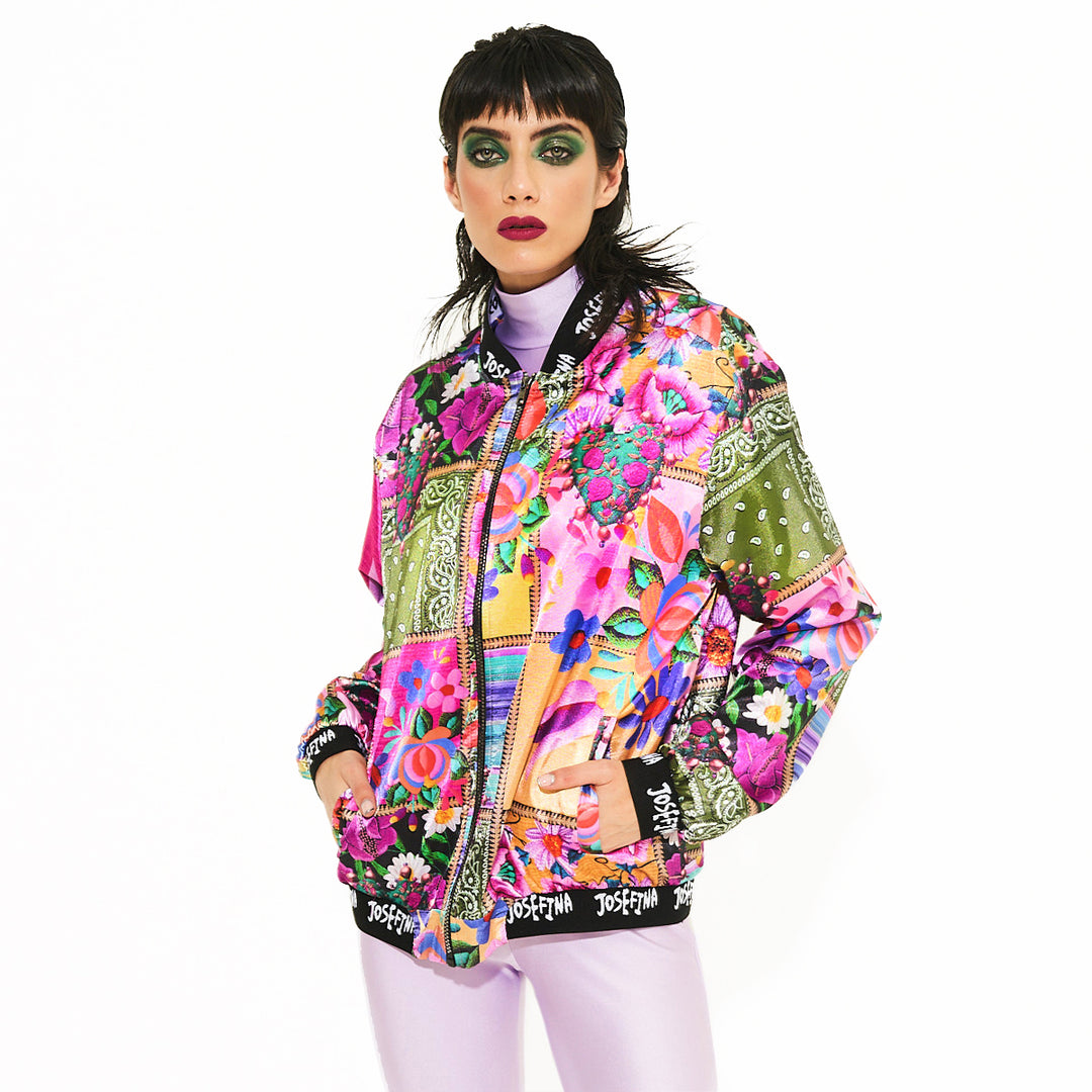 BOMBER JACKET SATINADA PATCHWORK