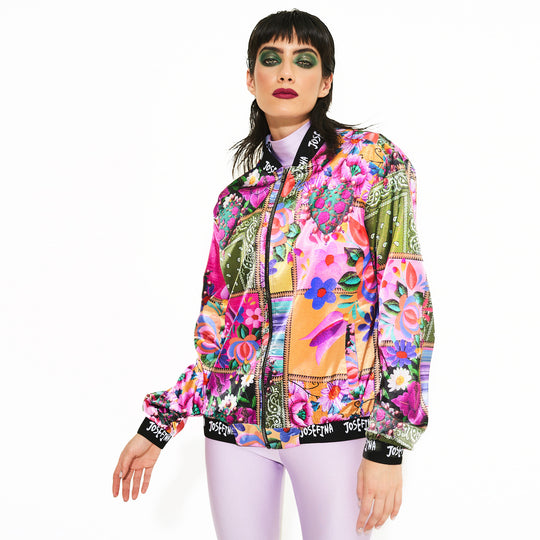 BOMBER JACKET SATINADA PATCHWORK