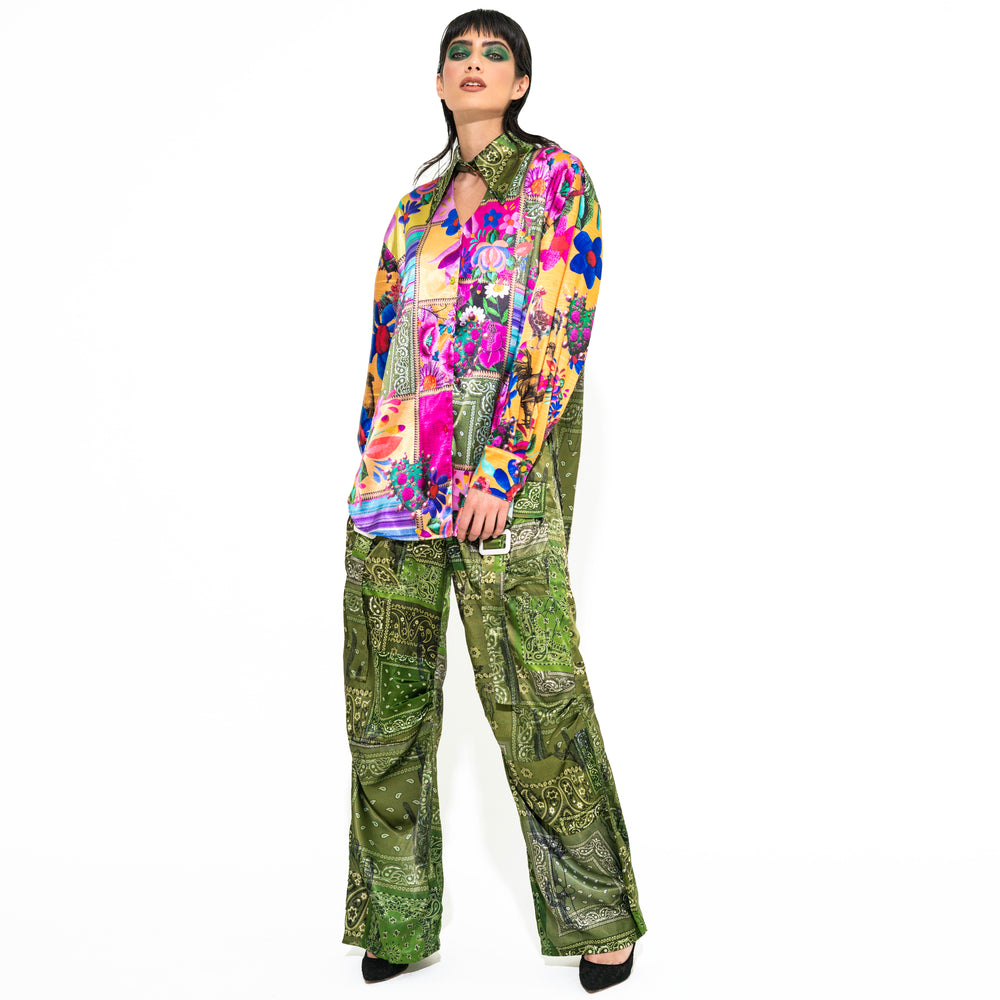 CAMISERA SATINADA PATCHWORK CON ESCOTE V