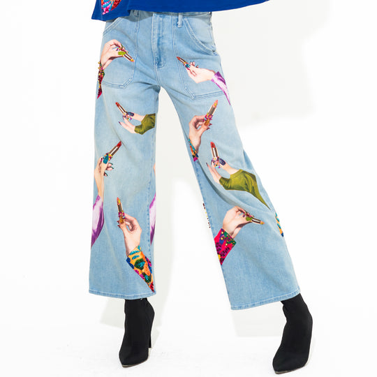 JEANS HANDPRINT BORDADO A MANO