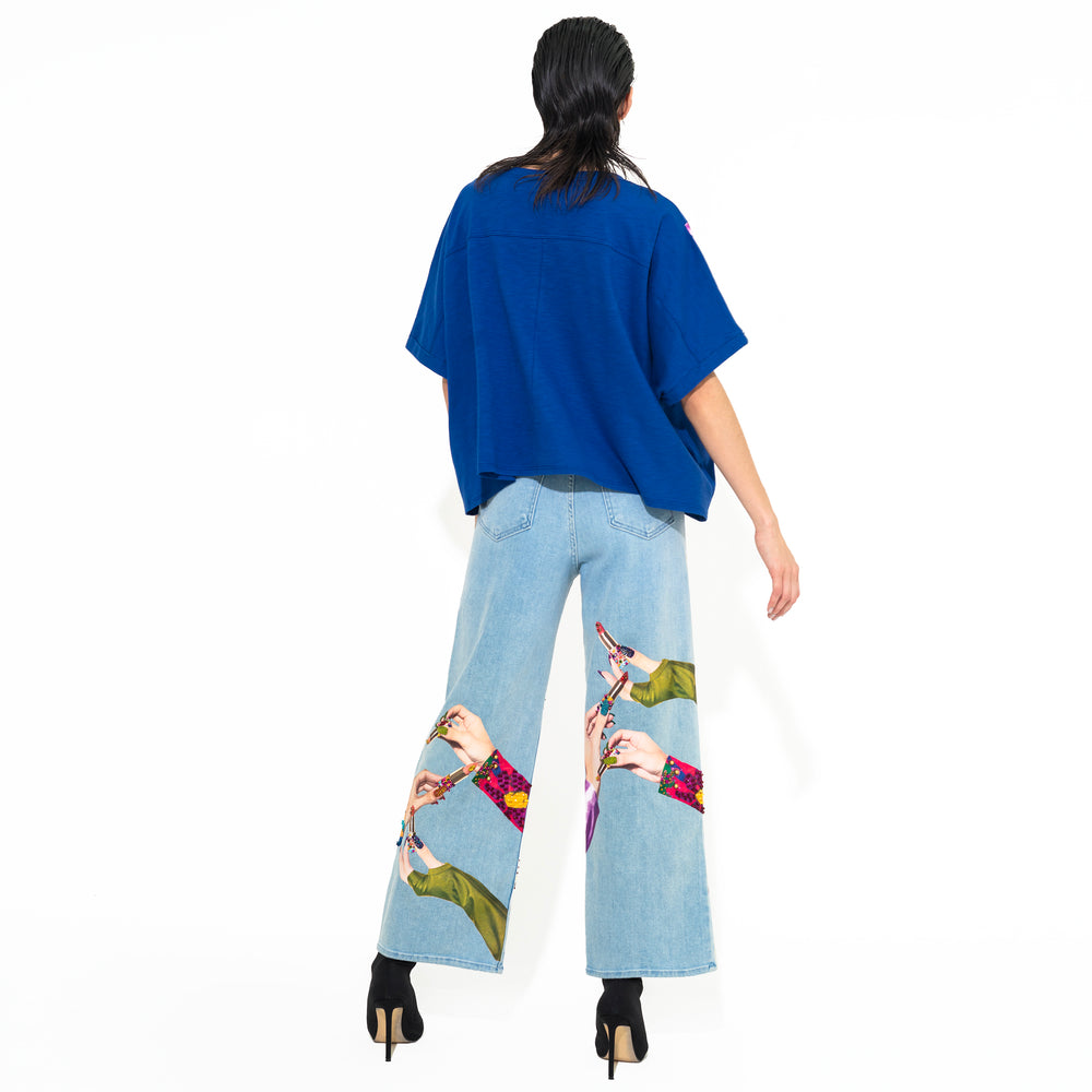 JEANS HANDPRINT BORDADO A MANO