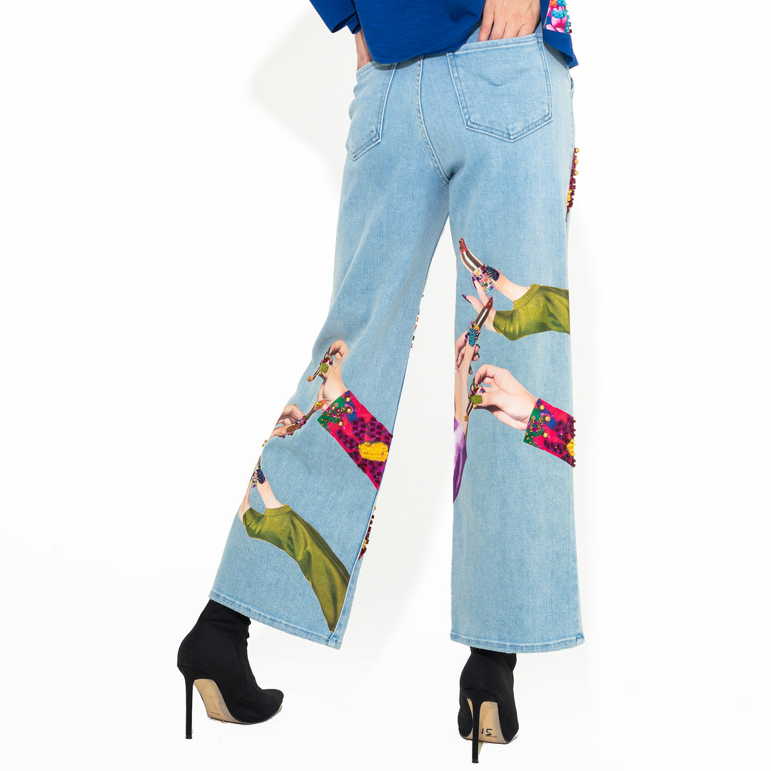 JEANS HANDPRINT BORDADO A MANO