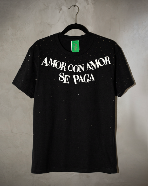 T shirt negra con cristales Amor con amor
