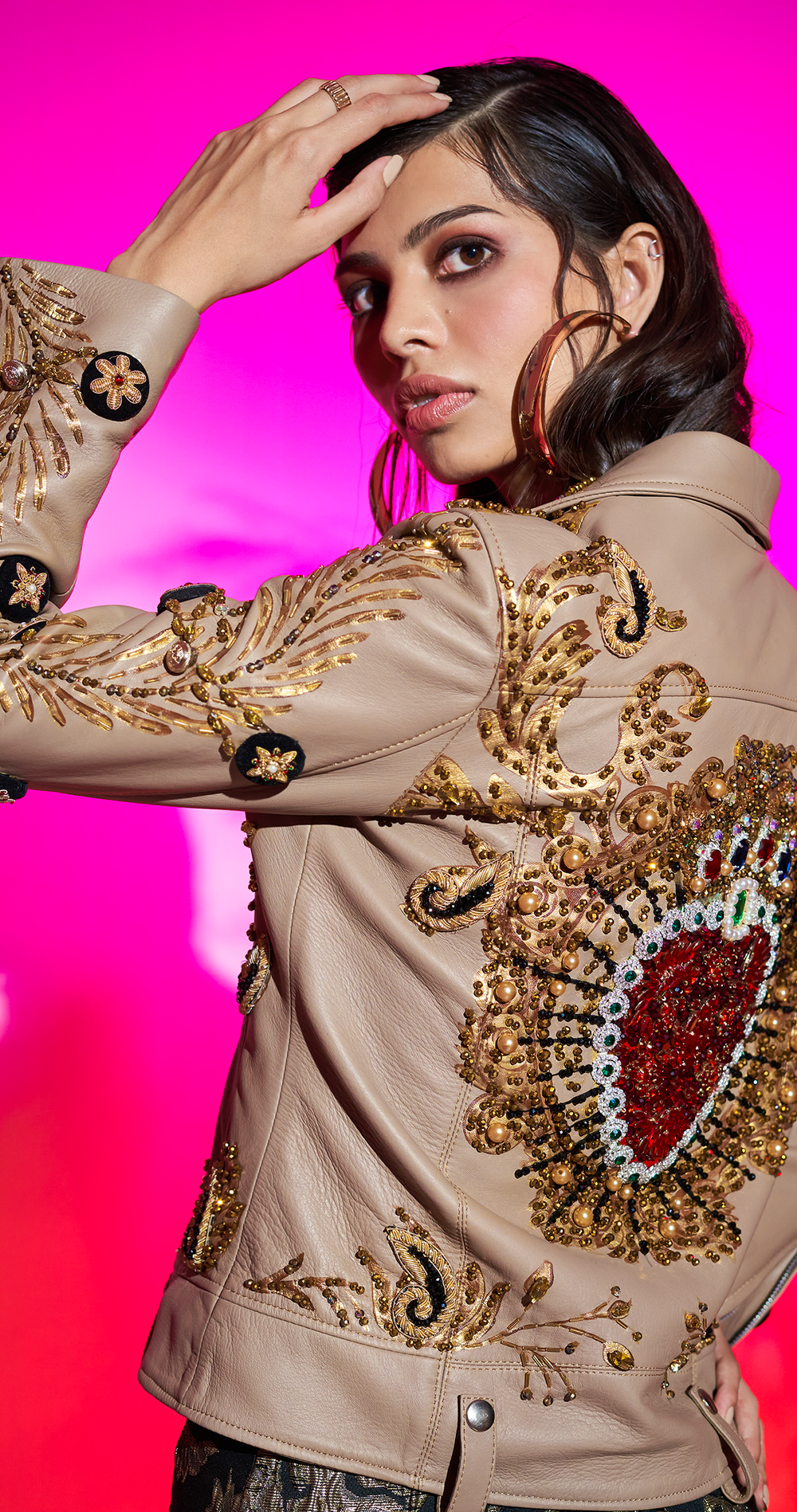 BIKER JACKET KHAKI CORAZON CON GRECAS