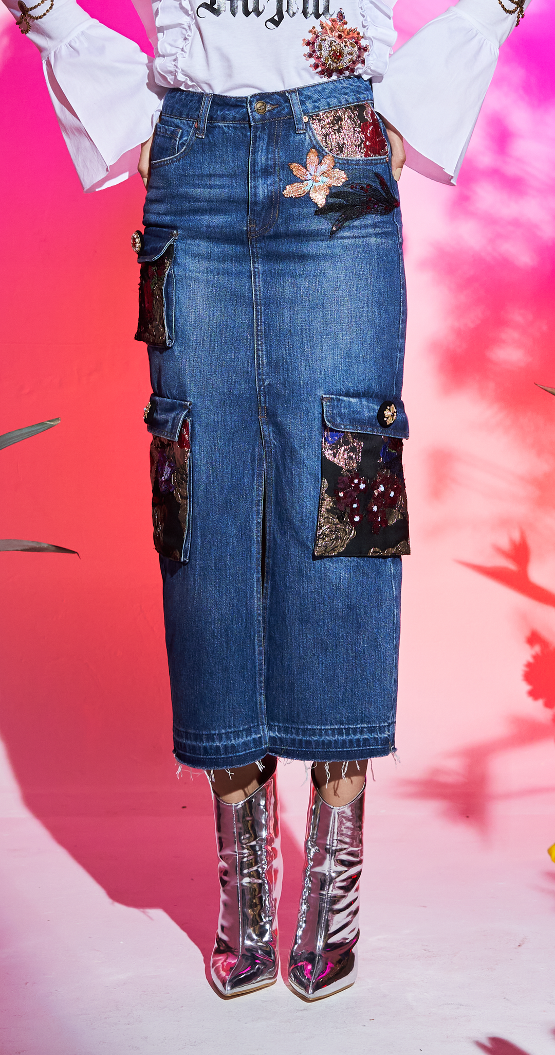 FALDA MIDI DENIM PATCHWORK