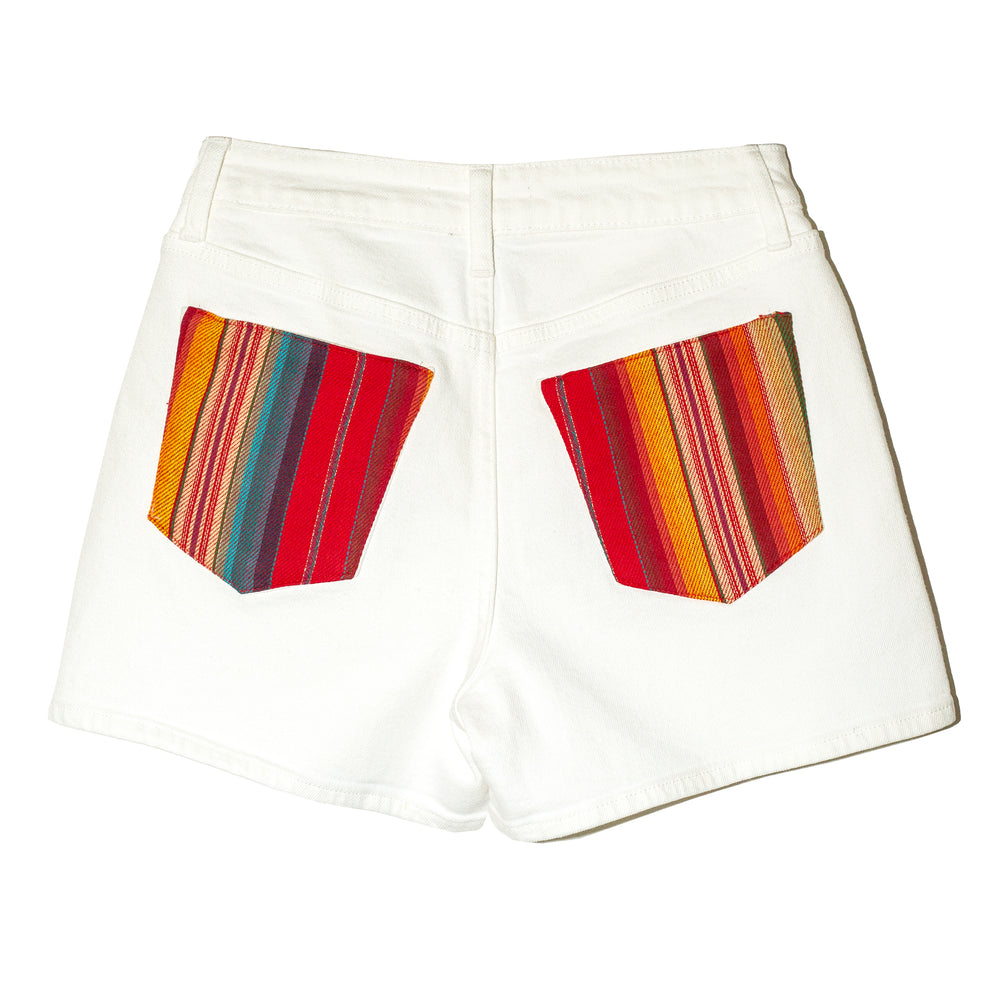 Short denim off white con zarape