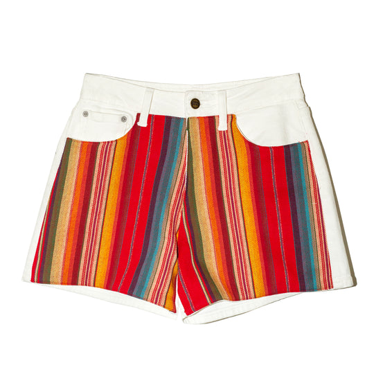 Short denim off white con zarape