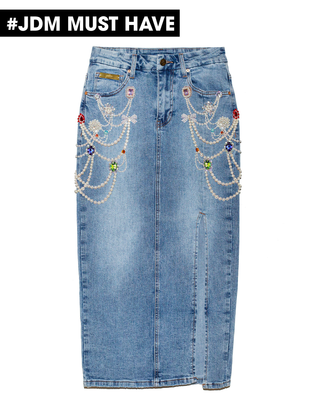 Denim pencil skirt chandelier