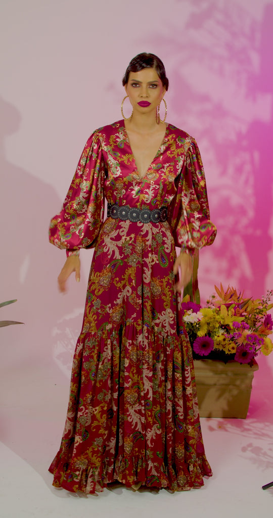 Vestido maxi rojo grecas