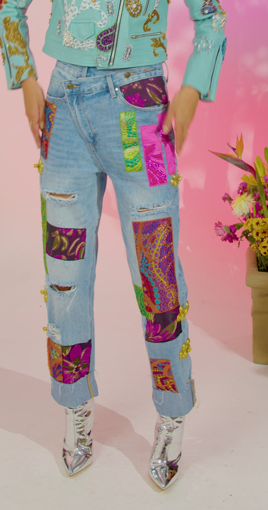 JEANS ASIMÉTRICO PATCHWORK
