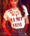 T shirt blanca La Muy Salsa con collar