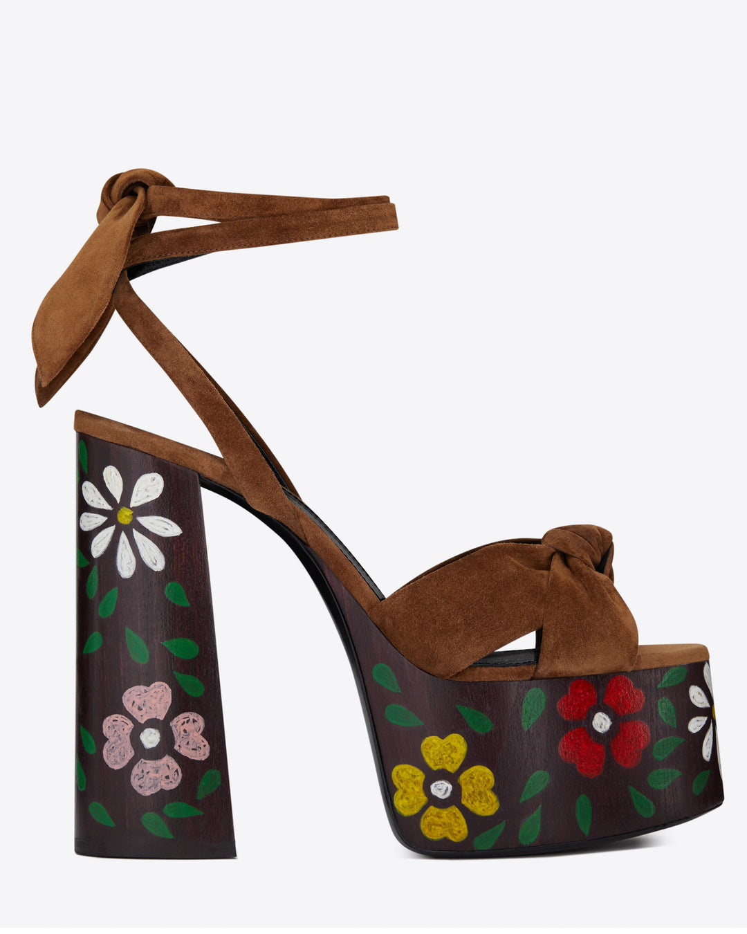 Saint Laurent Brown Suede Floral Paige Sandals Saint