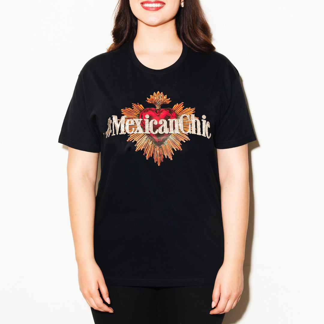 T shirt negra #MexicanChic Sagrado Corazón