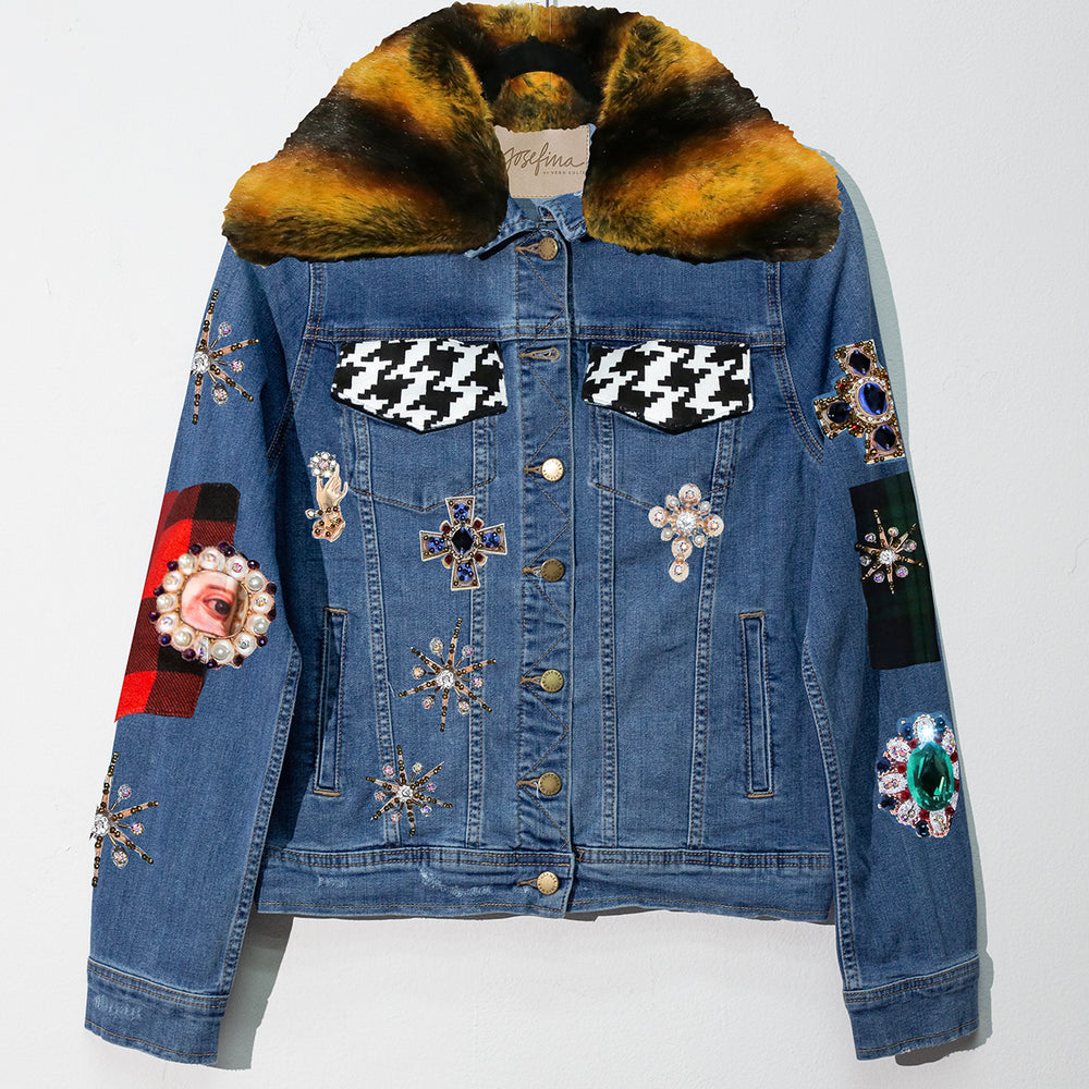 Denim jacket faux fur Virgen de Guadalupe