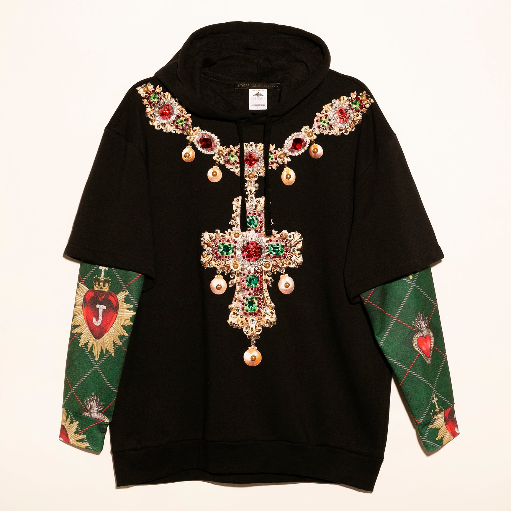 Hoodie negra Rosary tartan