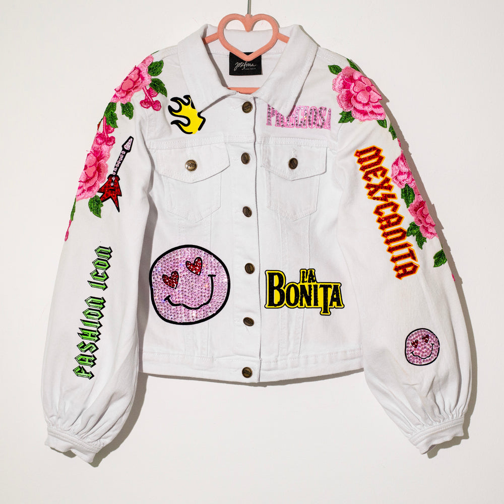 White denim jacket kids rock
