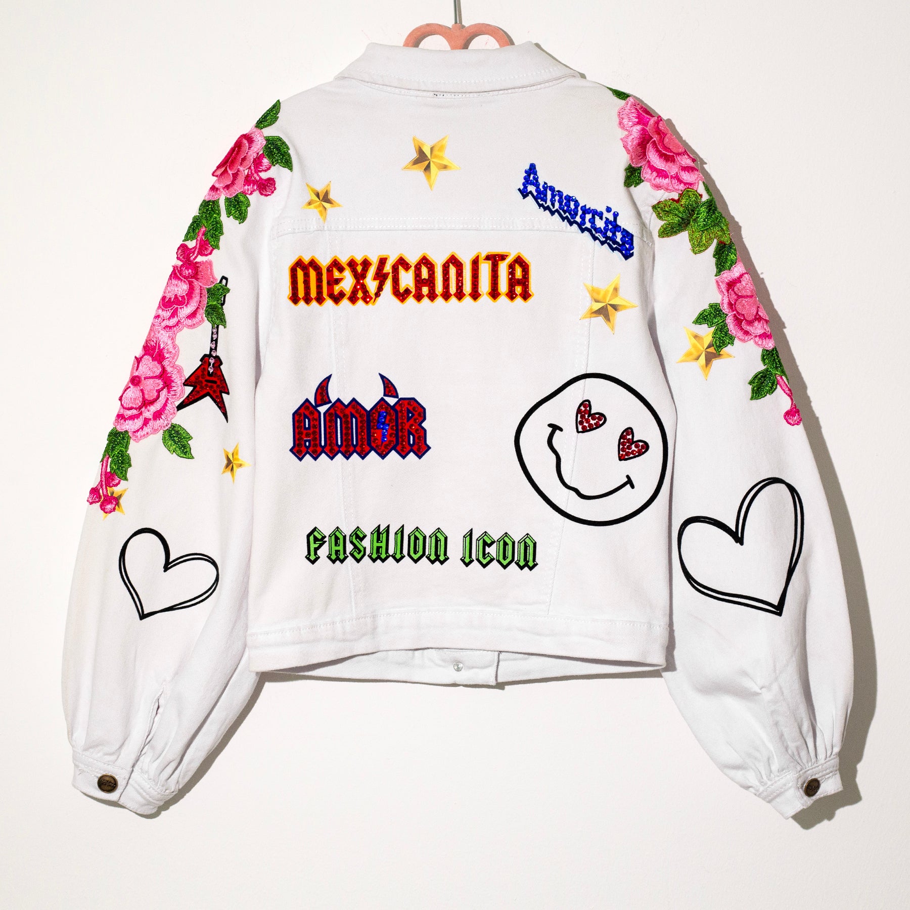 White denim jacket kids rock
