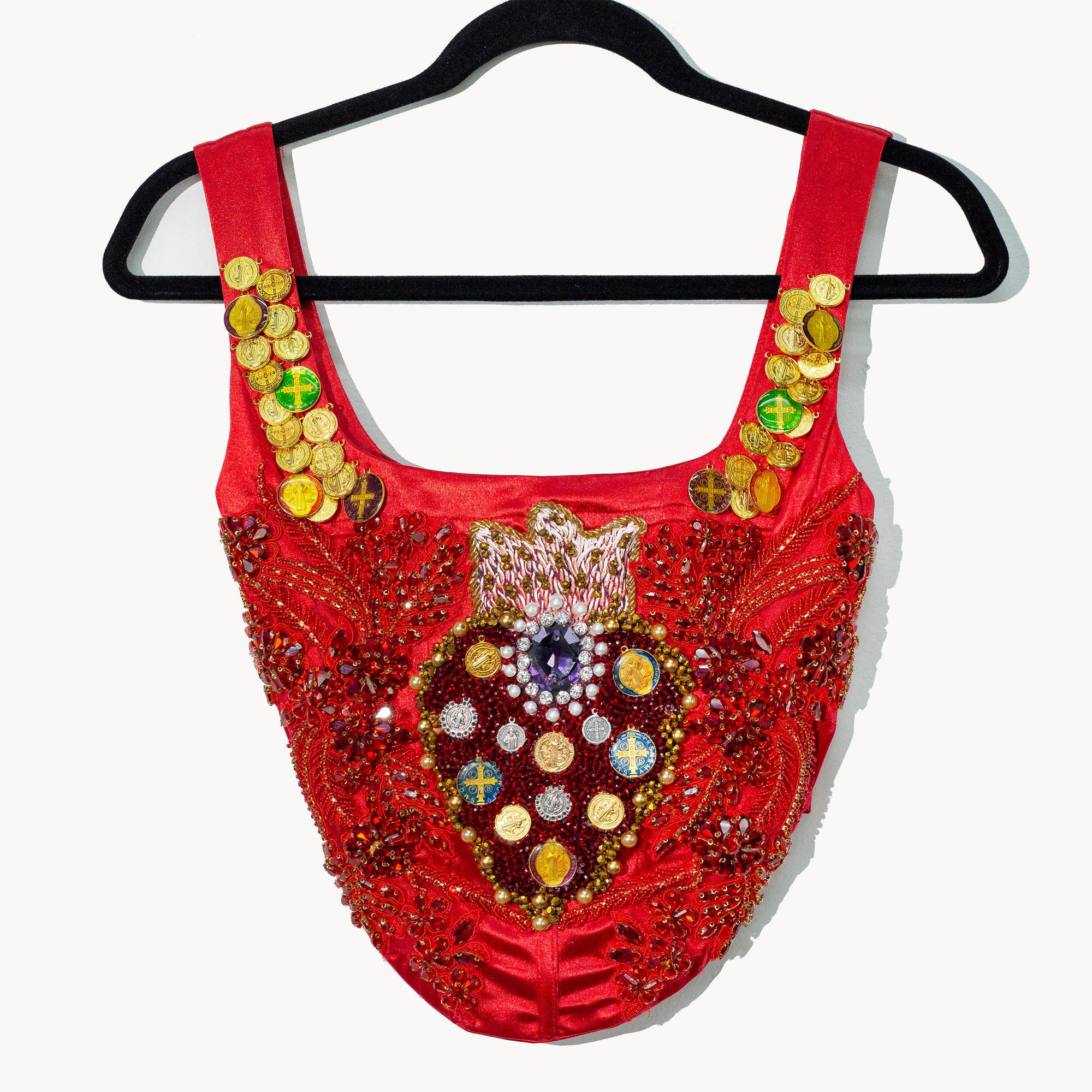 Corset rojo sagrado corazón con monedas