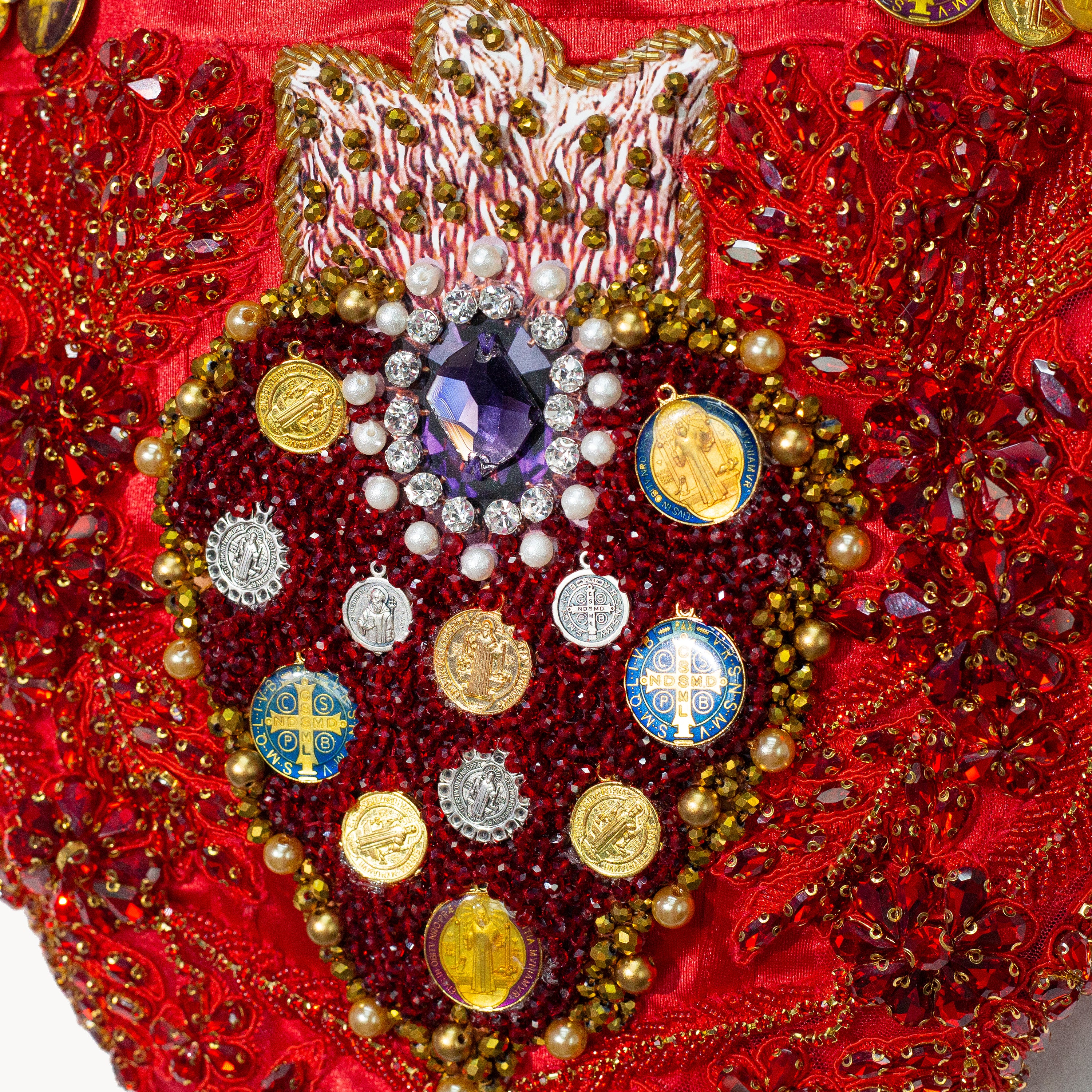 Corset rojo sagrado corazón con monedas