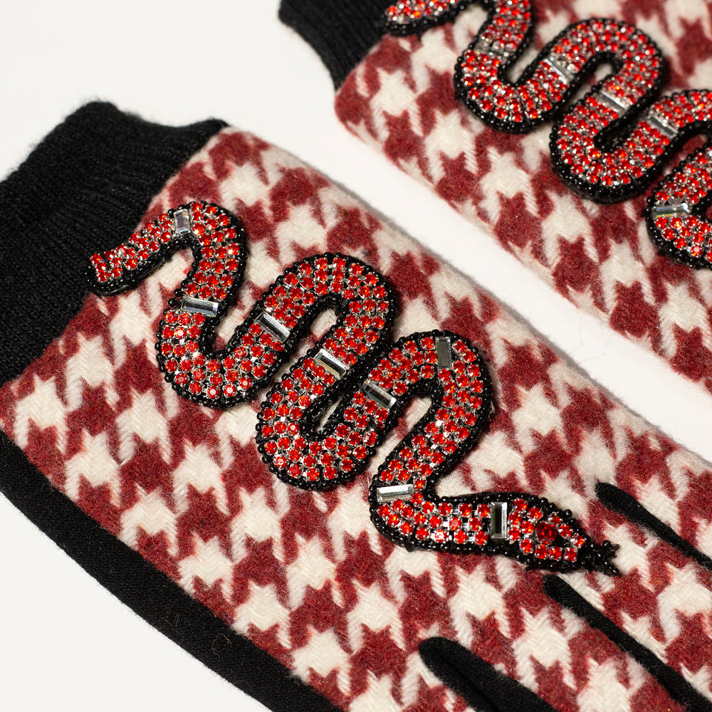 Guantes houndstooth vibora rojo