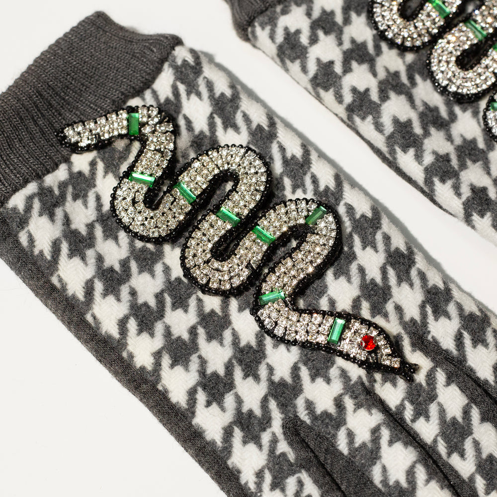 Guantes houndstooth vibora gris