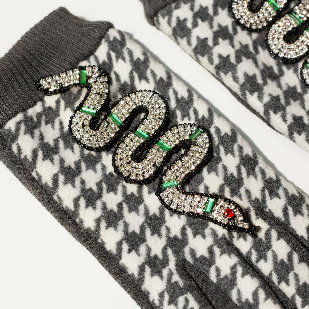 Guantes houndstooth vibora gris