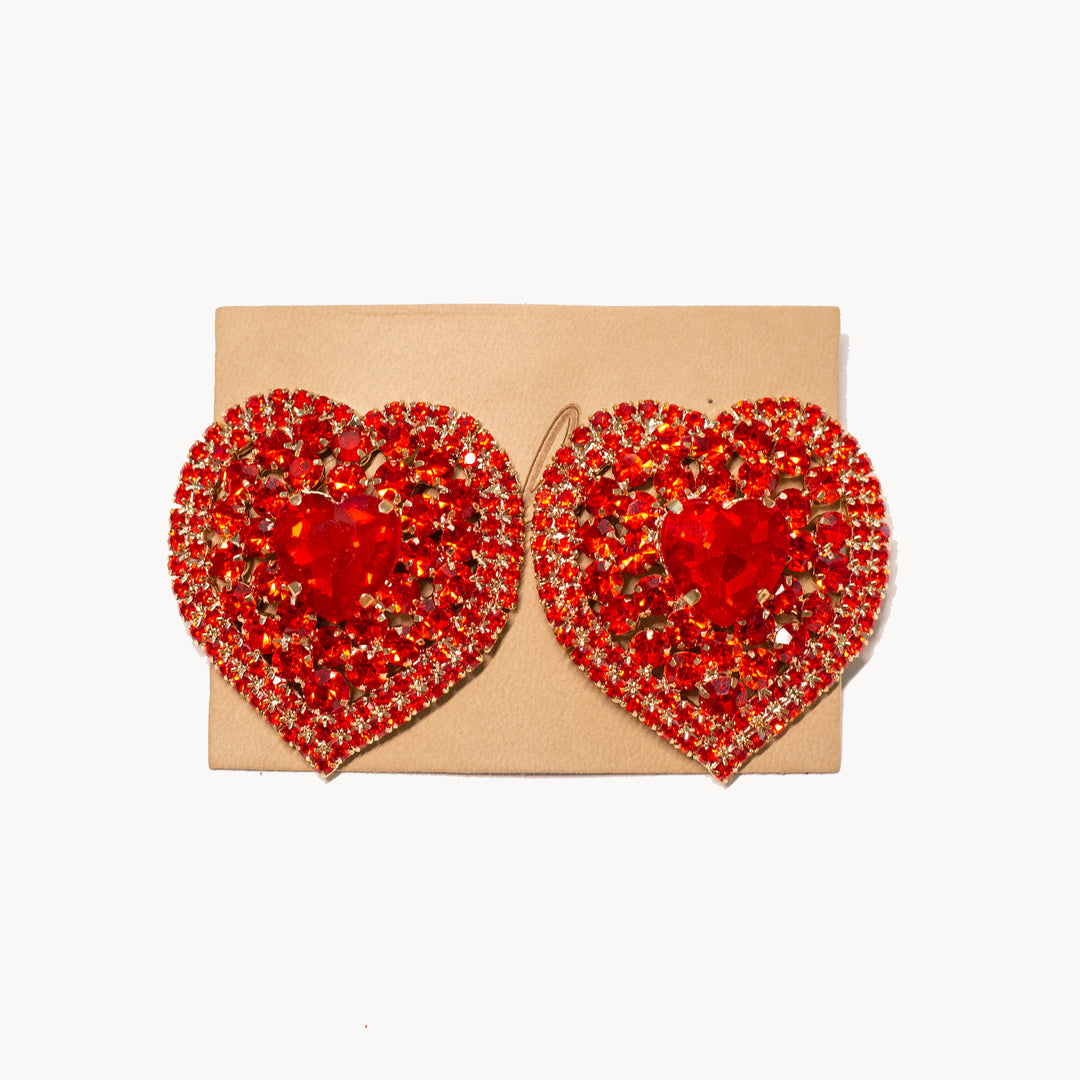 aretes CORAZONES CRISTALES ROJOS