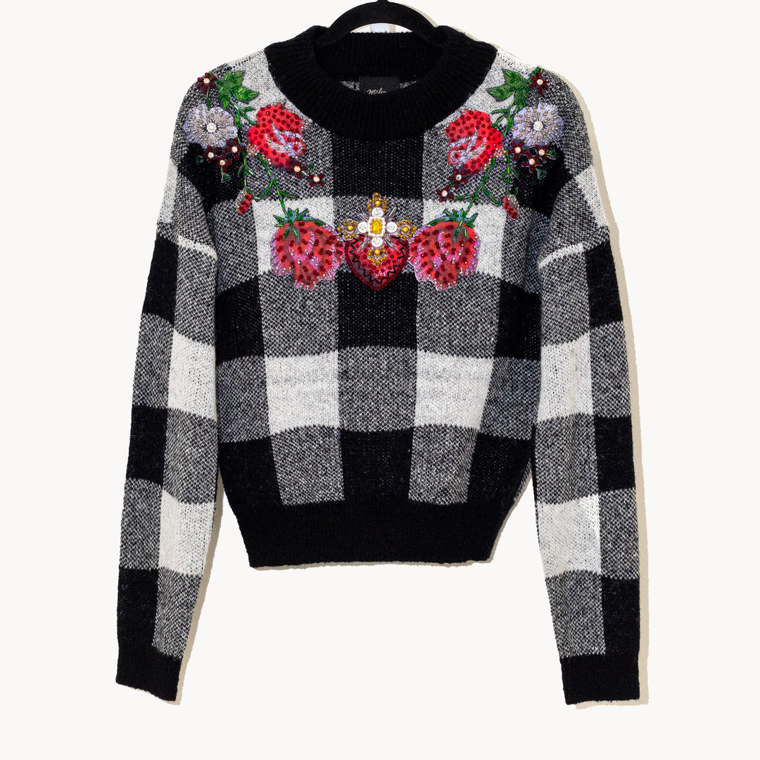 SWEATER CUADROS CON FLORES BORDADAS
