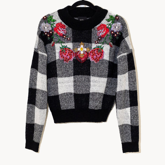 SWEATER CUADROS CON FLORES BORDADAS