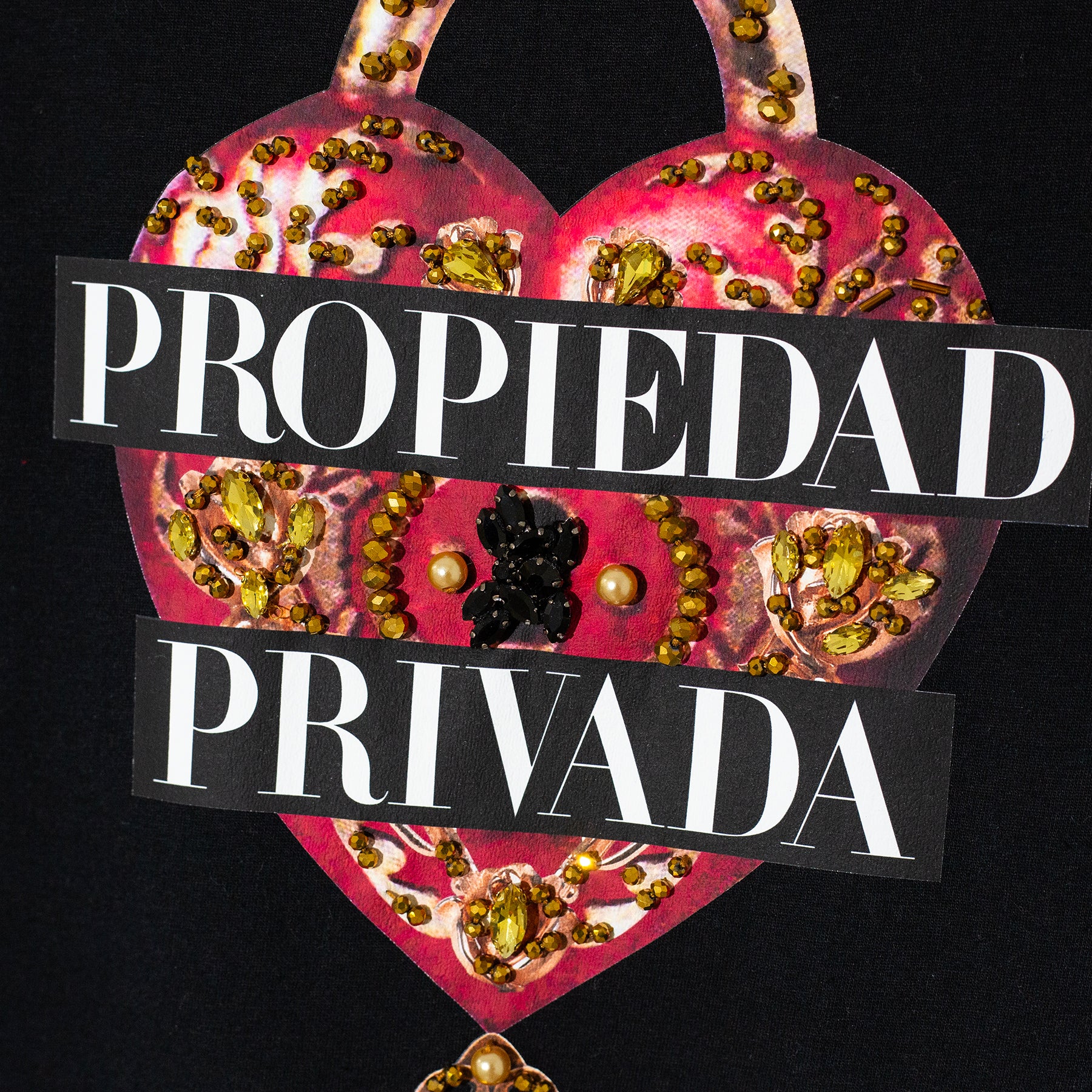 T SHIRT NEGRA PROPIEDAD PRIVADA BORDADA
