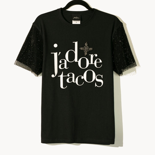 TSHIRT NEGRA J´ADORE TACOS CON CRISTALES