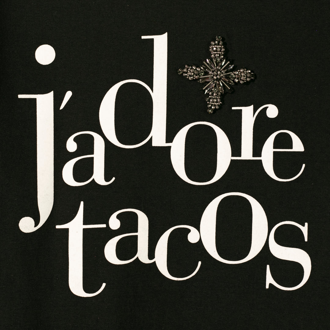 TSHIRT NEGRA J´ADORE TACOS CON CRISTALES