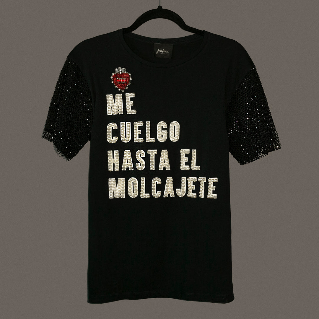 Tee negra me cuelgo hasta el molcajete manga de cristal
