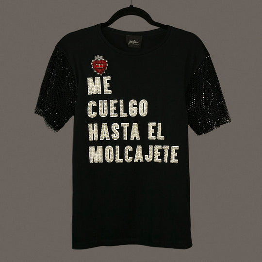 Tee negra me cuelgo hasta el molcajete manga de cristal