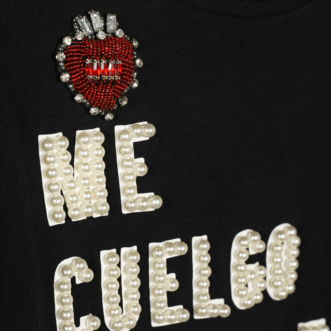 Tee negra me cuelgo hasta el molcajete manga de cristal