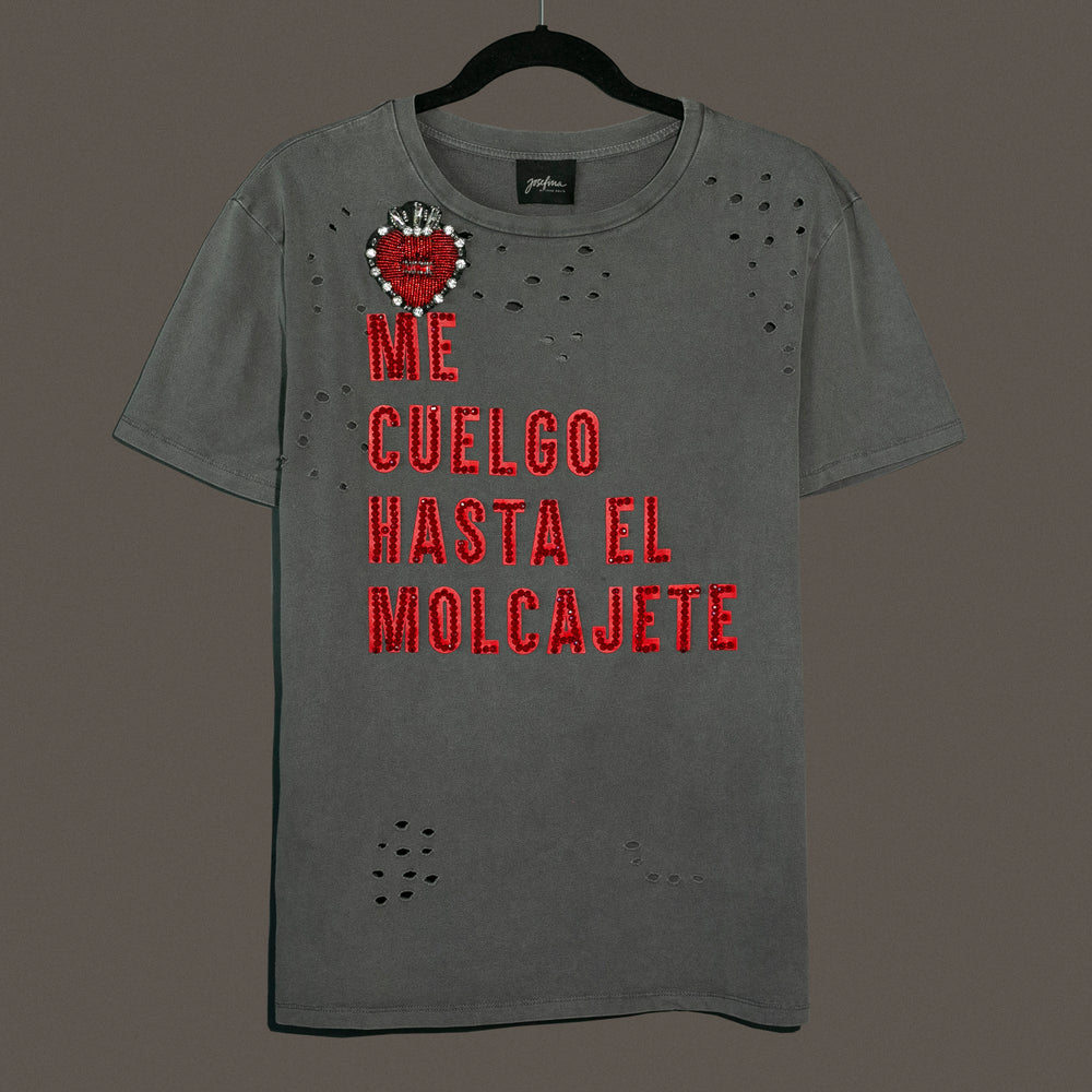 Ripped tee gris Me cuelgo hasta el Molcajete