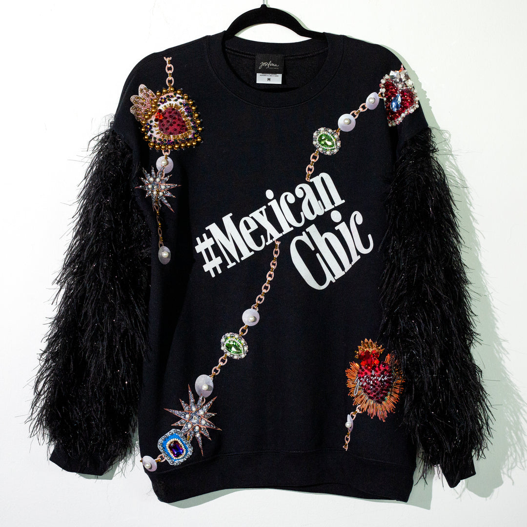 Sweatshirt #MexicanChic jewels con plumas