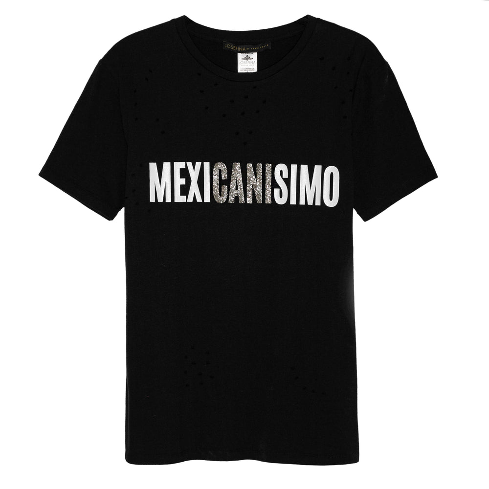 Ripped tee negra "Mexicanísimo" bordada