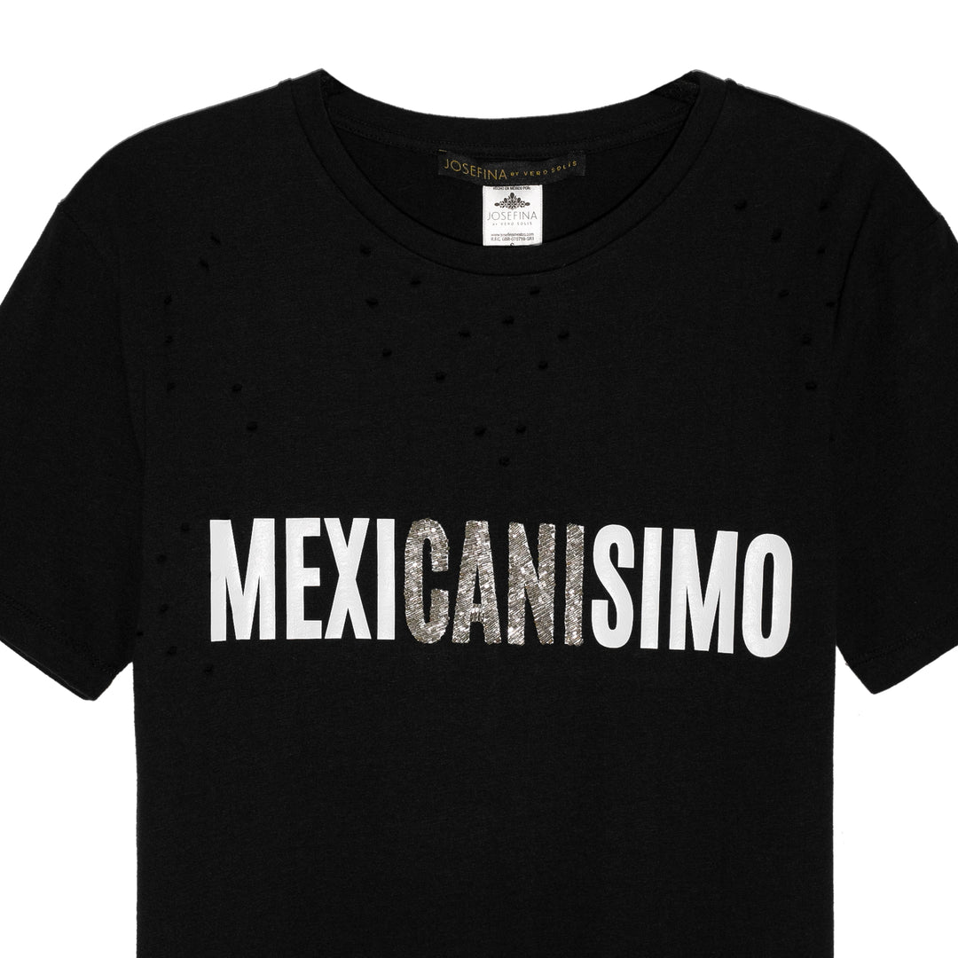Ripped tee negra "Mexicanísimo" bordada