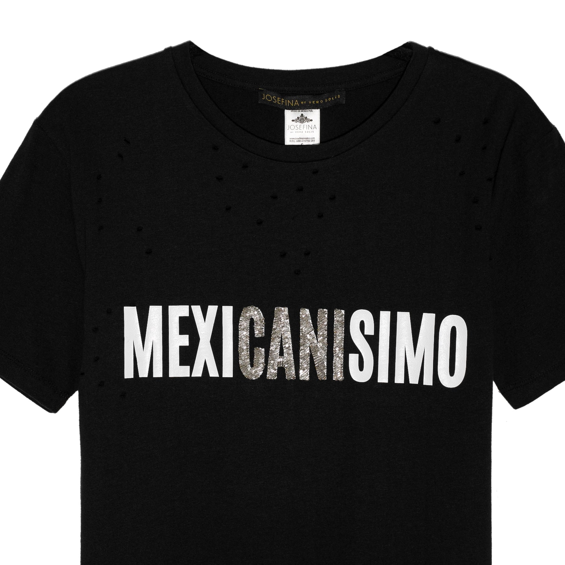 Ripped tee negra "Mexicanísimo" bordada