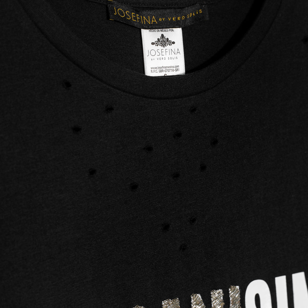 Ripped tee negra "Mexicanísimo" bordada